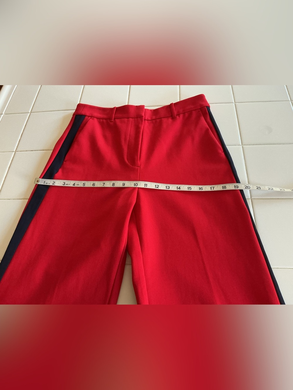 Boden Red With Navy Side Stripe Wide Leg Trousers Pants - Picture 5 of 11